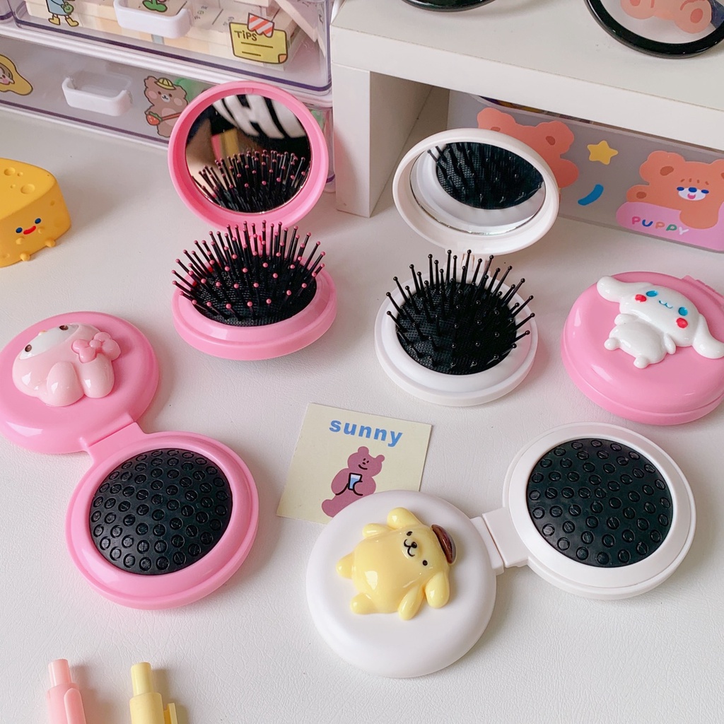 Gương Kèm Lược Cầm Tay Gấp Tròn Kuromi Melody Cinnamoroll