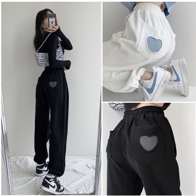 Quần Jogger Nữ Túi Tim, quần dài nữ jogger cách điệu kiểu Hàn Quốc trẻ trung