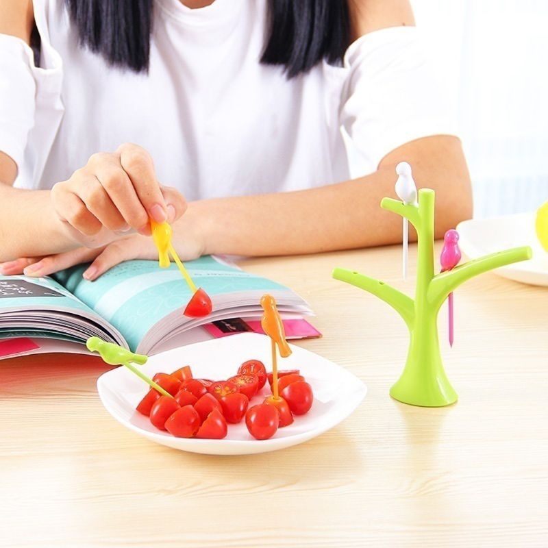 Giá Đỡ Nĩa Ăn Trái Cây Hình Chú Chim Và Cây Sáng Tạo Dùng Trang Trí Nhà Cửa