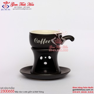 Bếp đun cafe gốm sứ men đen dáng bếp chân cao quai lỡ