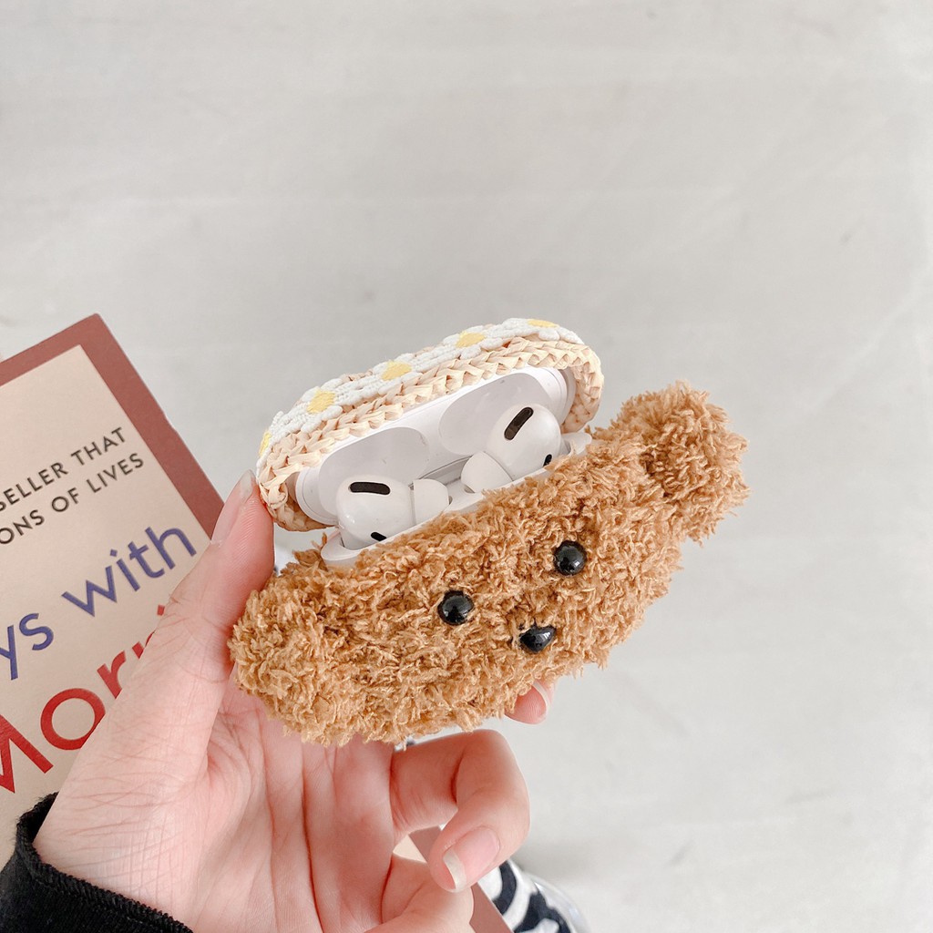 Vỏ bảo vệ hộp sạc tai nghe họa tiết cún Teddy lông xù đáng yêu cho Airpods 1 2 Pro