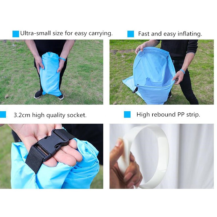 Đệm ghế lười tựa lưng bơm hơi dạng đơn gấp đôi đơn giản dành cho đi cắm trại đi biển ngoài trời