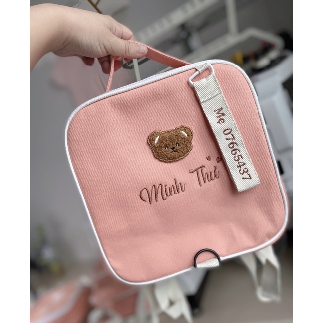 balo hồng thêu tên bé theo yêu cầu