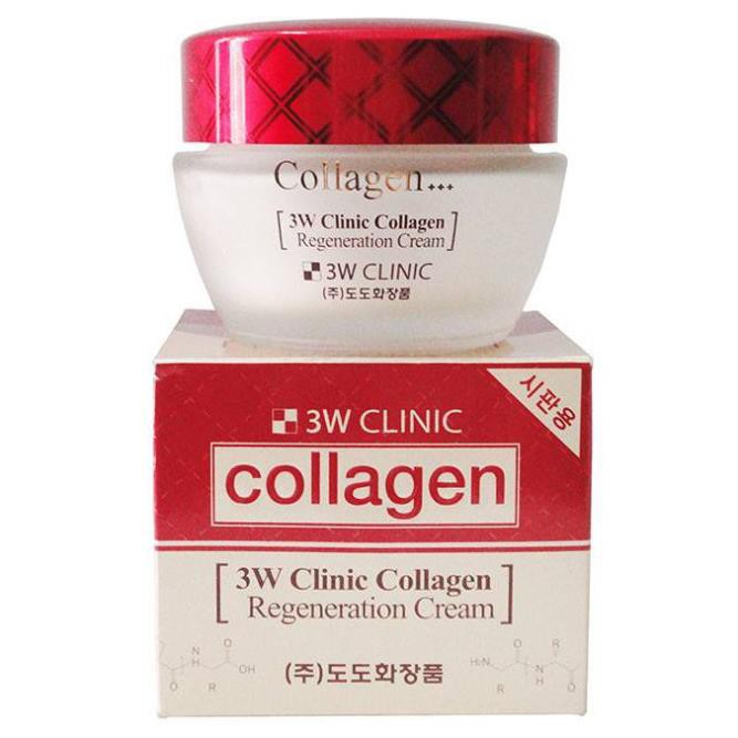 Bộ dưỡng trắng da săn chắc chiết xuất từ Collagen 3W Clinic Hàn Quốc giúp da sáng mềm mịn [Nước Hoa Hồng+ Kem]