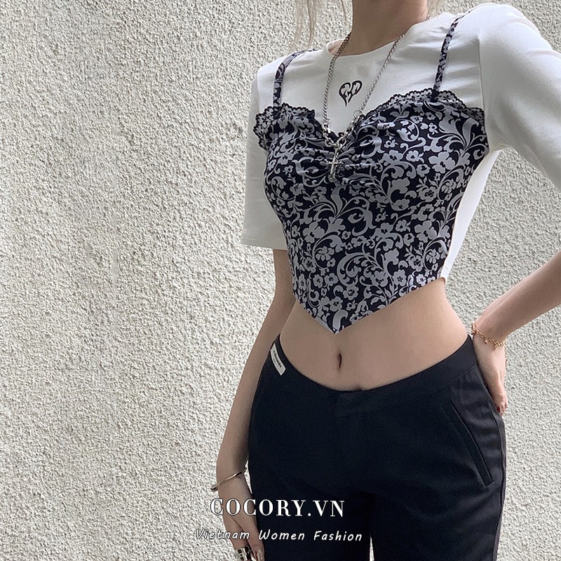  【Cocory】 Áo Croptop Tay Ngắn Thiết Kế Độc Đáo Cho Nữ