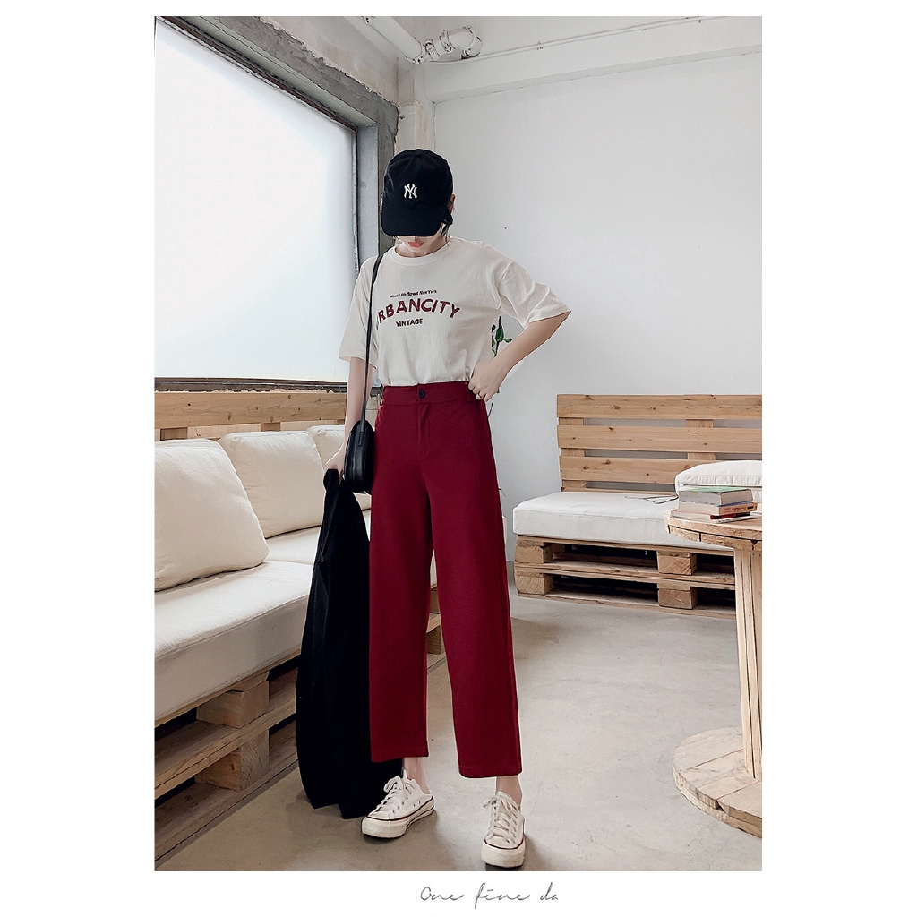 SUXI Quần Jeans Nữ Ống Rộng Lưng Cao Kiểu Hàn