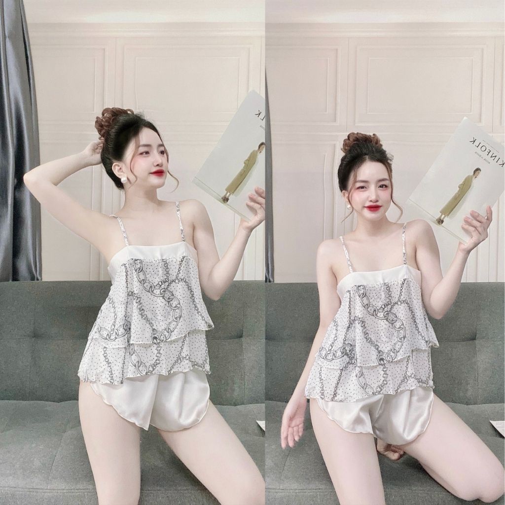 Đồ ngủ nữ❣️FREE SHIP❣️Đồ ngủ sexy lụa Chiffon phối Satin cao cấp mềm mại xinh xắn &lt;70KG