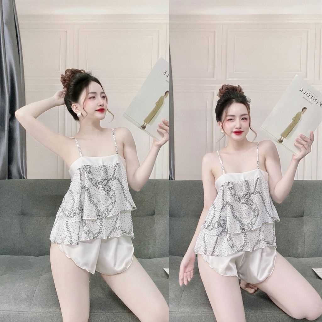 Đồ ngủ nữ❣️FREE SHIP❣️Đồ ngủ sexy lụa Chiffon phối Satin cao cấp mềm mại xinh xắn <70KG | BigBuy360 - bigbuy360.vn