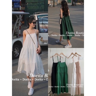 [A2] Váy 2 dây babydoll đũi bồng bềnh, Váy hai dây voan bồng bềnh dây điều chỉnh - Dorita Boutique