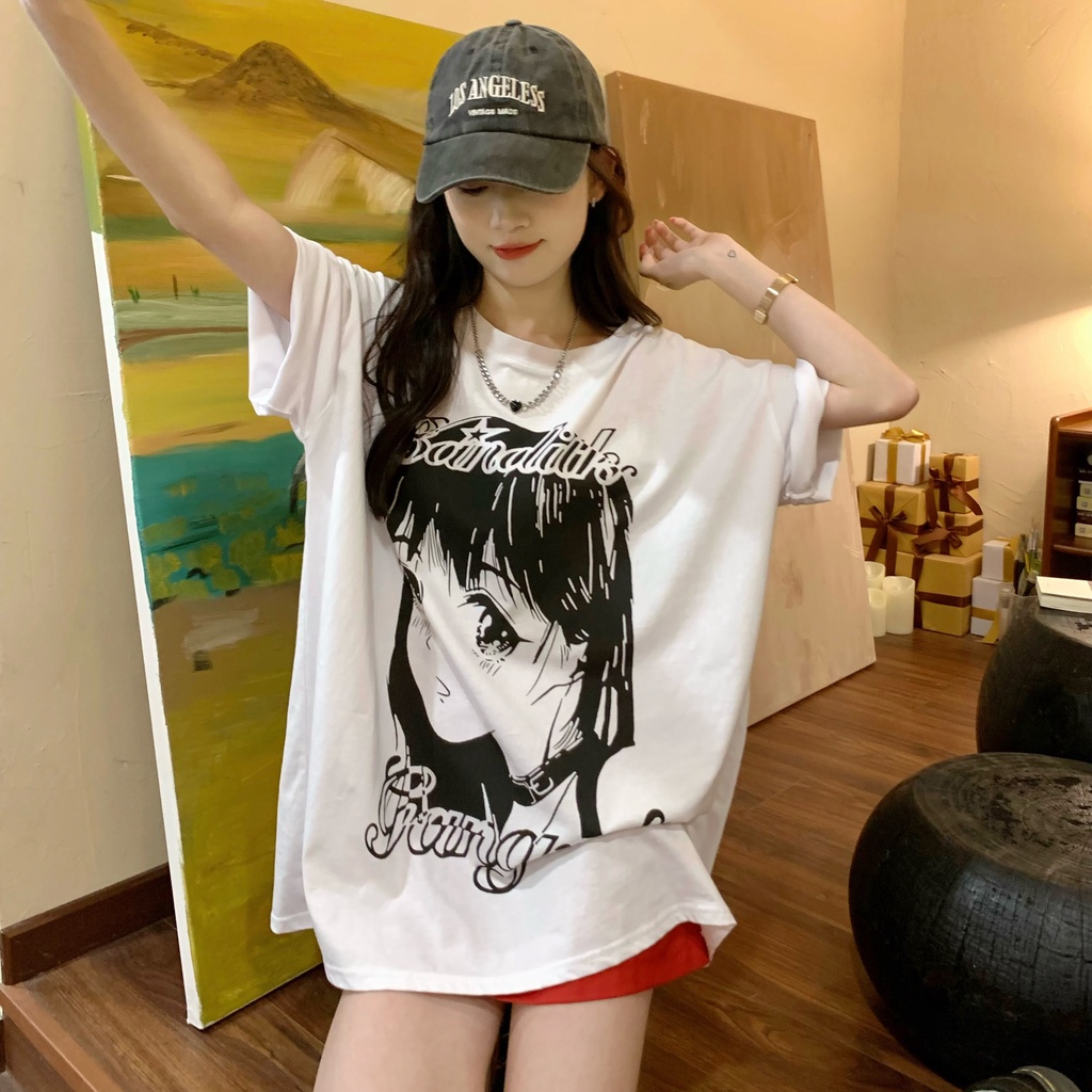 SUXI Áo Thun Tay Ngắn Cổ Tròn Dáng Rộng In Họa Tiết Thời Trang Mùa Hè Xinh Xắn Cho Nữ