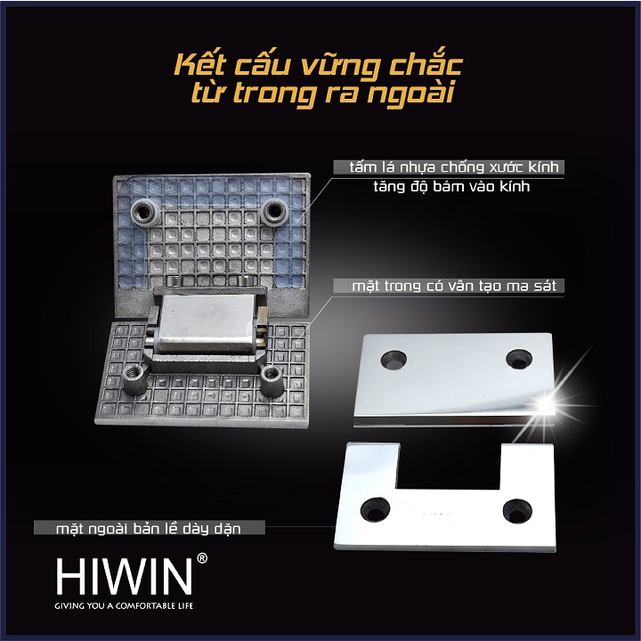 Bản lề phòng tắm kính 135 độ cạnh thẳng chất liệu inox 304 mặt gương HIWIN HG-010