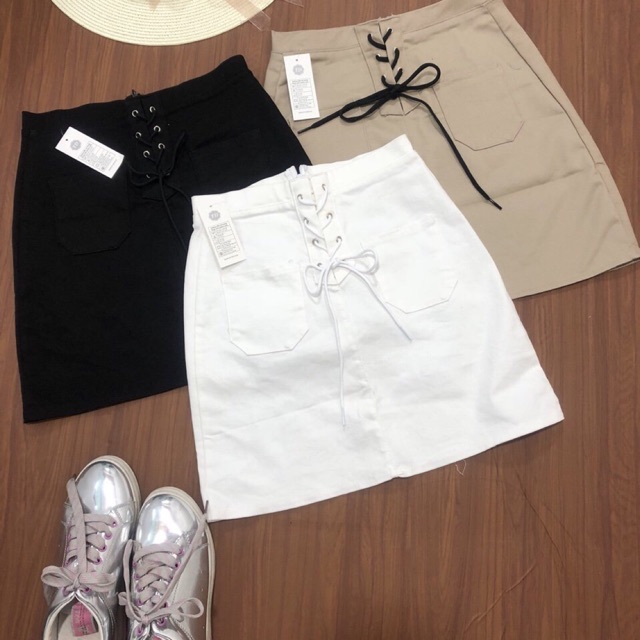 Chân váy kaki xỏ dây hình thật ulzzang