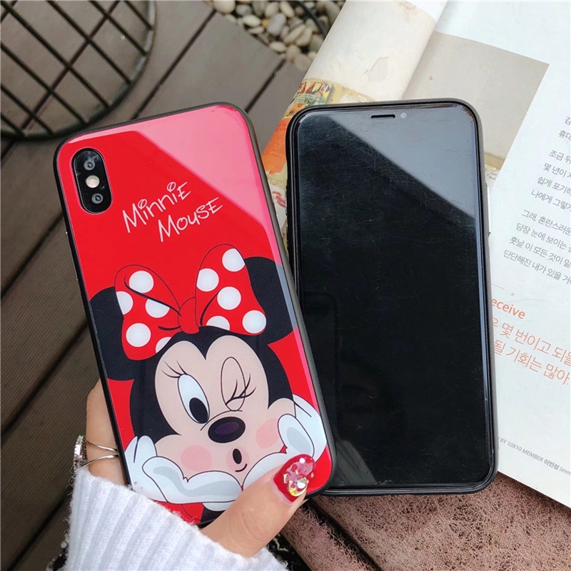 Ốp điện thoại mặt kính cường lực in hình chuột Mickey Minnie ngộ nghĩnh cho Huawei Nova 3i