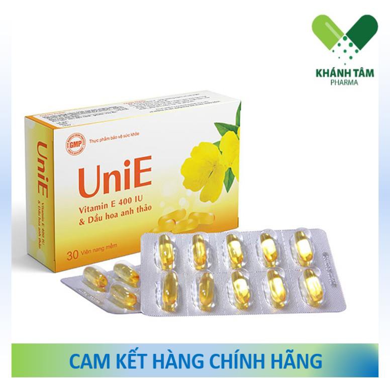 UniE (Hộp 30 viên) - Vitamin E 400 IU, Dầu hoa anh thảo [Enat 400, Unnie, Uni E] _Khánh Tâm