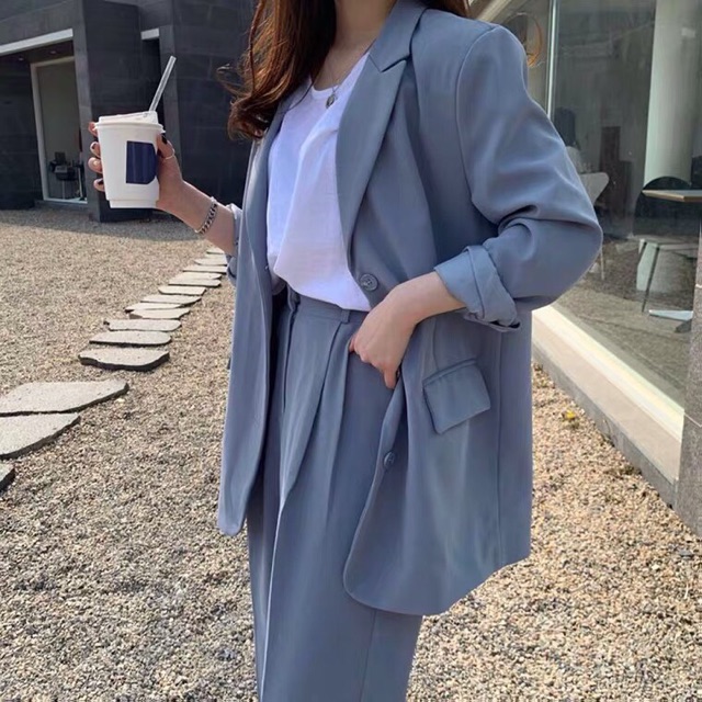 Set áo blazer quần ống rộng công sở Hàn Quốc ( có video shop tự quay), bộ vest Hàn Quốc | BigBuy360 - bigbuy360.vn