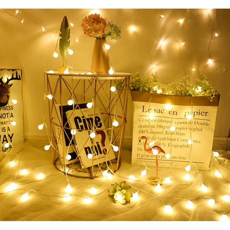 Đèn LED trang trí dây bóng tròn vàng ấm không nháy đầu cắm USB tiện lợi