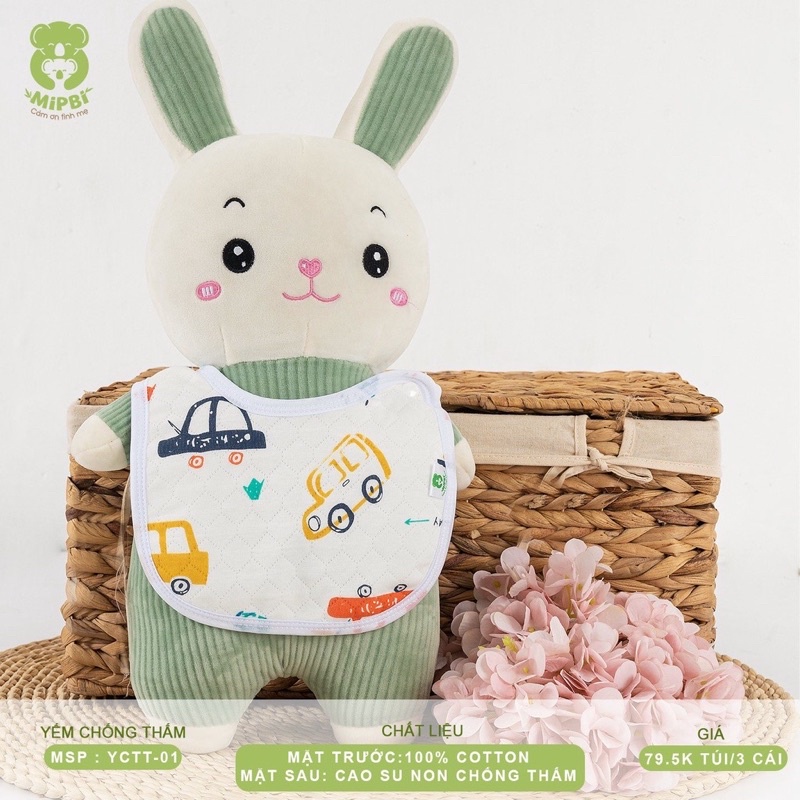 Set 3 Yếm Chống Thấm 100% Cotton Mipbi Siêu Cao Cấp