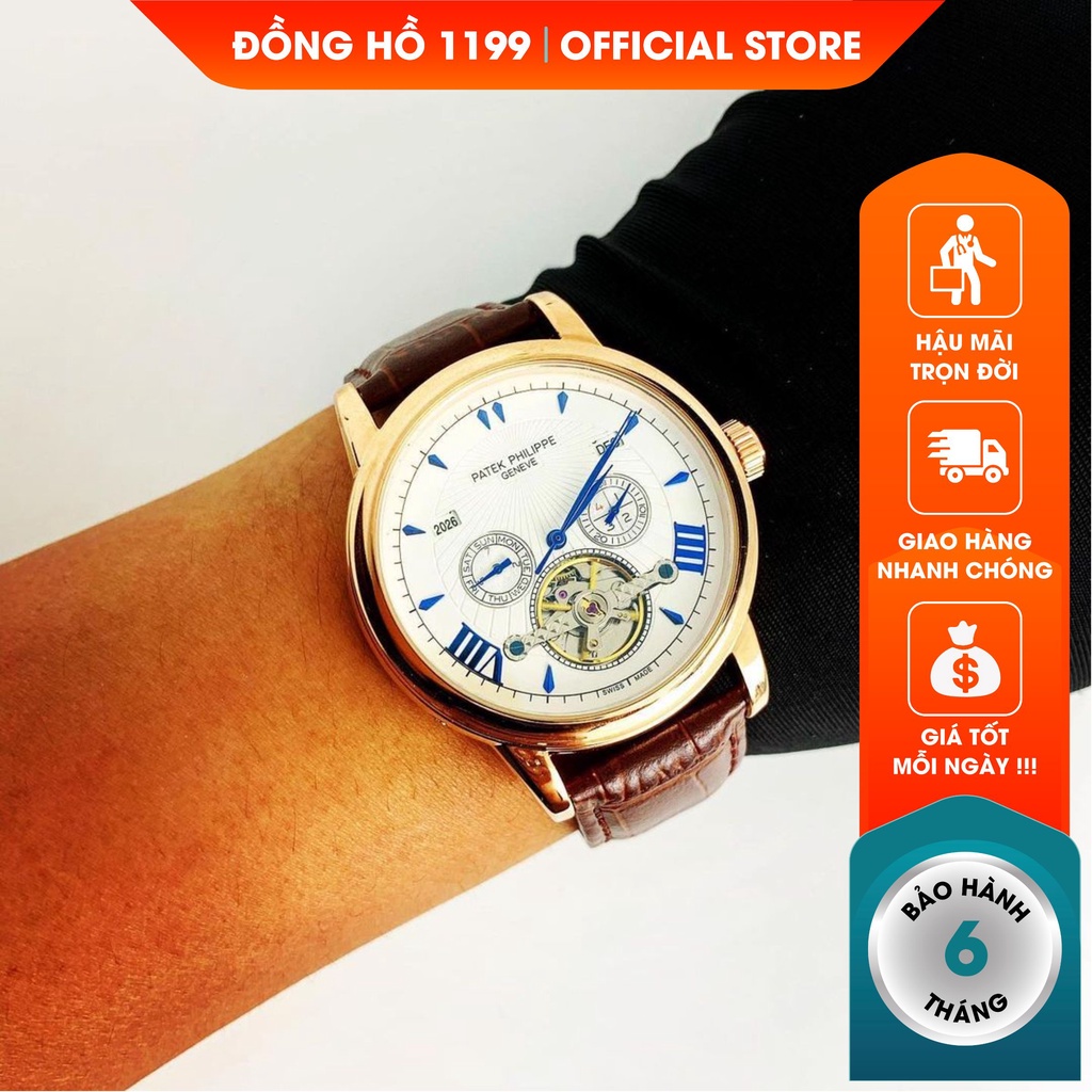 Đồng hồ cơ 1199WATCHES đồng hồ dây da nam 42mm size chuẩn chống nước chống xước dây da nâu 5089vx | BigBuy360 - bigbuy360.vn