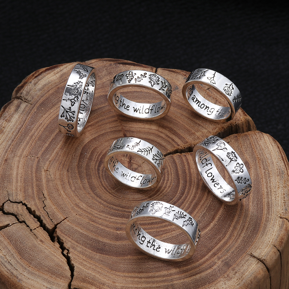 Nhẫn đeo tay kim loại hình hoa cổ điển cho nam nữ