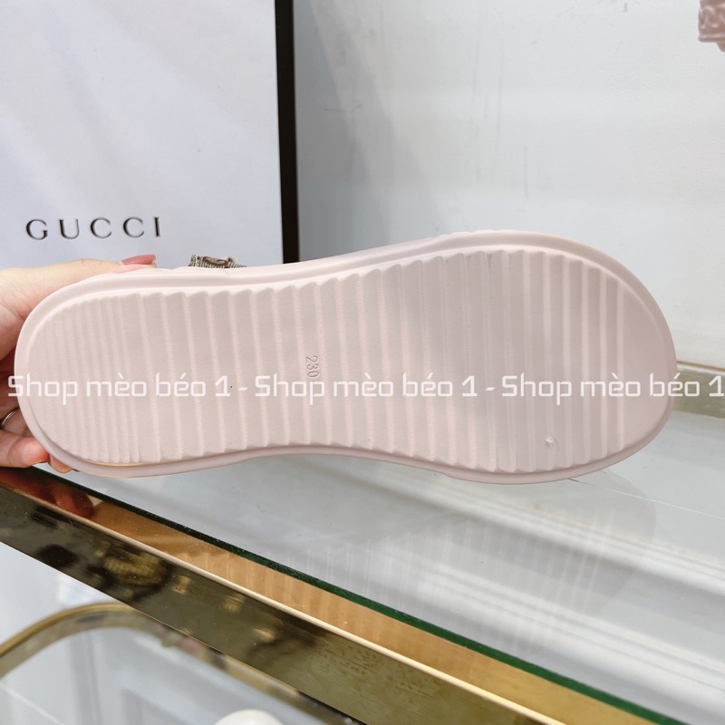 Sandal gc quai dán ngang hoạ tiết đế hồng cao fullbx