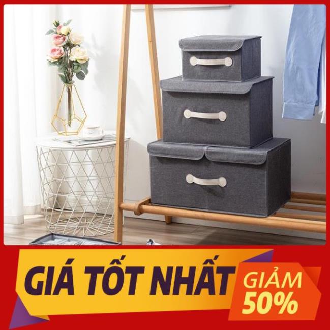 Combo 2 hộp túi vải đựng đồ thùng đựng quần áo đồ lót đồ chơi đa năng bằng vải cứng, có nắp đậy không cần tủ tiện dụng