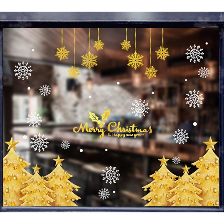 Decal Noel ⚡️𝐅𝐑𝐄𝐄 𝐒𝐇𝐈𝐏⚡️ Decal dán tường Noel 2022 mã RỪNG THÔNG VÀNG - PVC chống thấm nước, keo siêu dính
