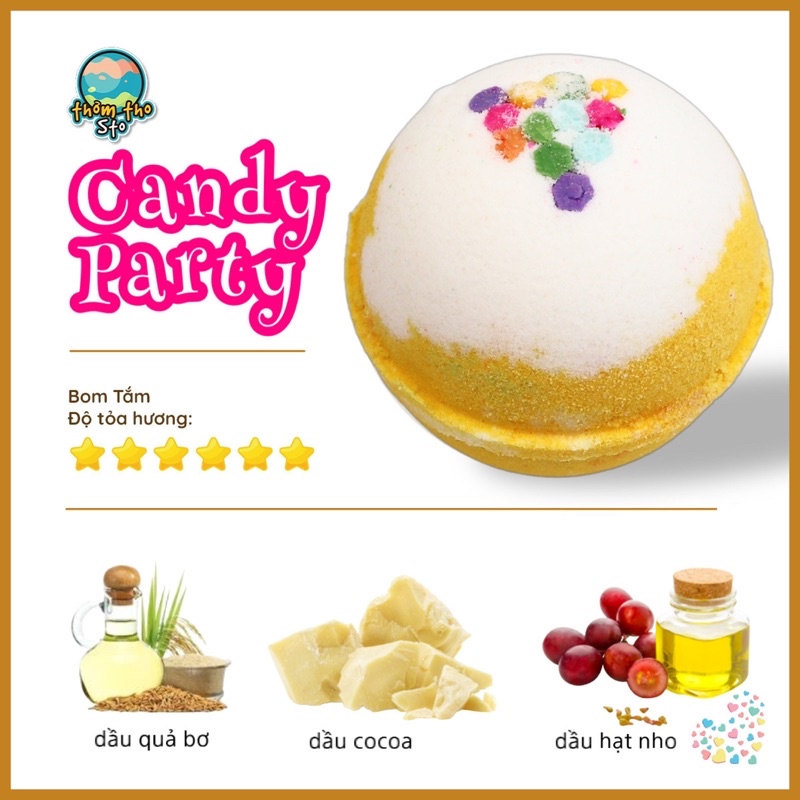 Viên thả bồn tắm, Thơm Tho Sto, bom tắm sủi màu sắc, CANDY PARTY, bath bomb