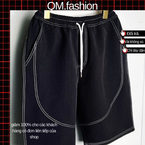 Quần short nam thể thao, quần đùi nam lừng thun, quần ống rộng unisex, chỉ nổi