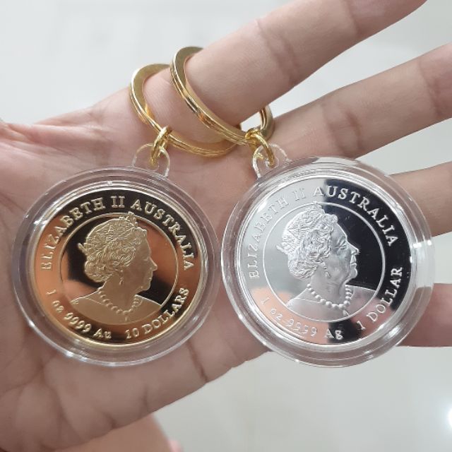 Cặp Đồng Tiền Xu Úc Hình Chuột Mạ Vàng Bạc Kèm Móc Khóa Cực Xinh