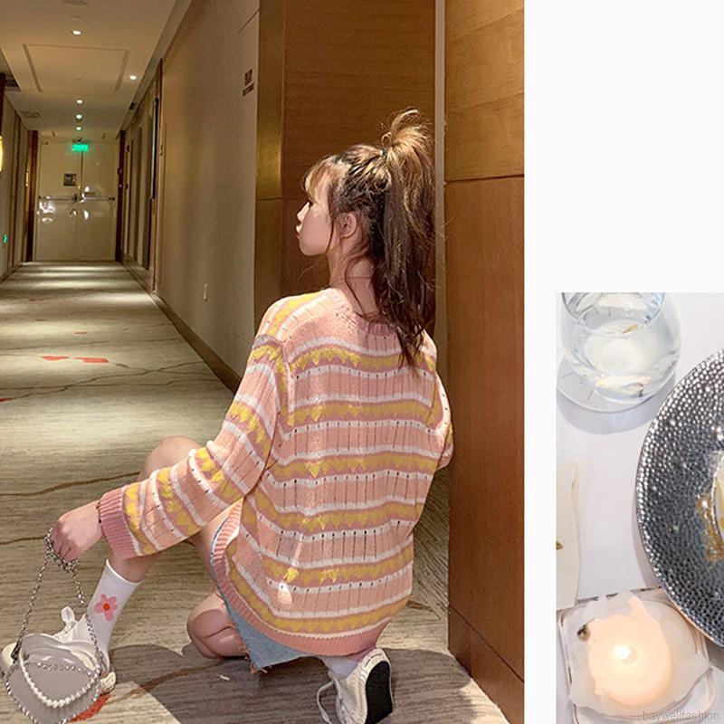 [Baywellfashion]Áo thun sweater cổ tròn dài tay phối màu tương phản | BigBuy360 - bigbuy360.vn