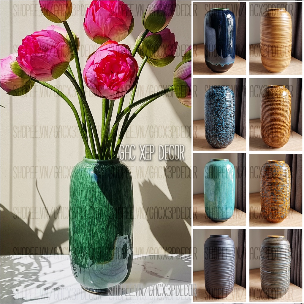 Lọ hoa gốm sứ men hoả biến dáng xoài cao Bát Tràng