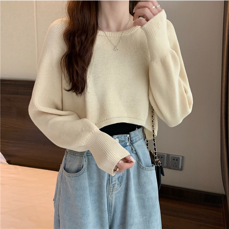 Xiaozhainv Áo Croptop Dệt Kim Tay Dài Thời Trang Mùa Thu Phong Cách Hàn Quốc Nhiều Màu Tùy Chọn Cho Nữ