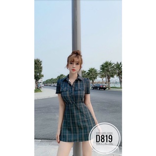 Bigsize Đầm caro xanh D819