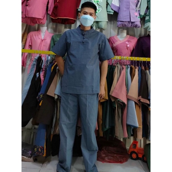 Đồ lam đi chùa, đồ phật tử nam mẫu 3 nút