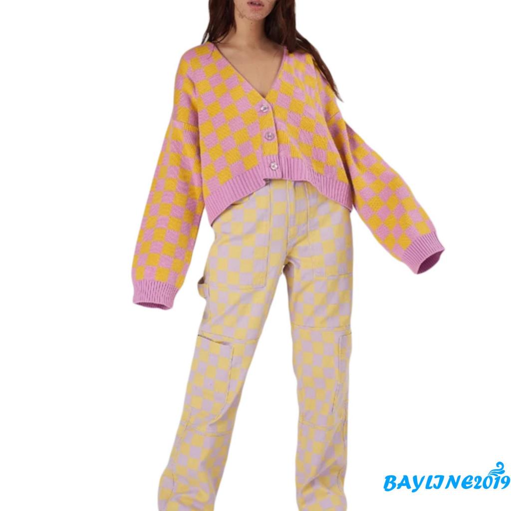 Áo khoác cardigan dệt kim tay dài cổ chữ V cài nút màu vàng tím cho nữ