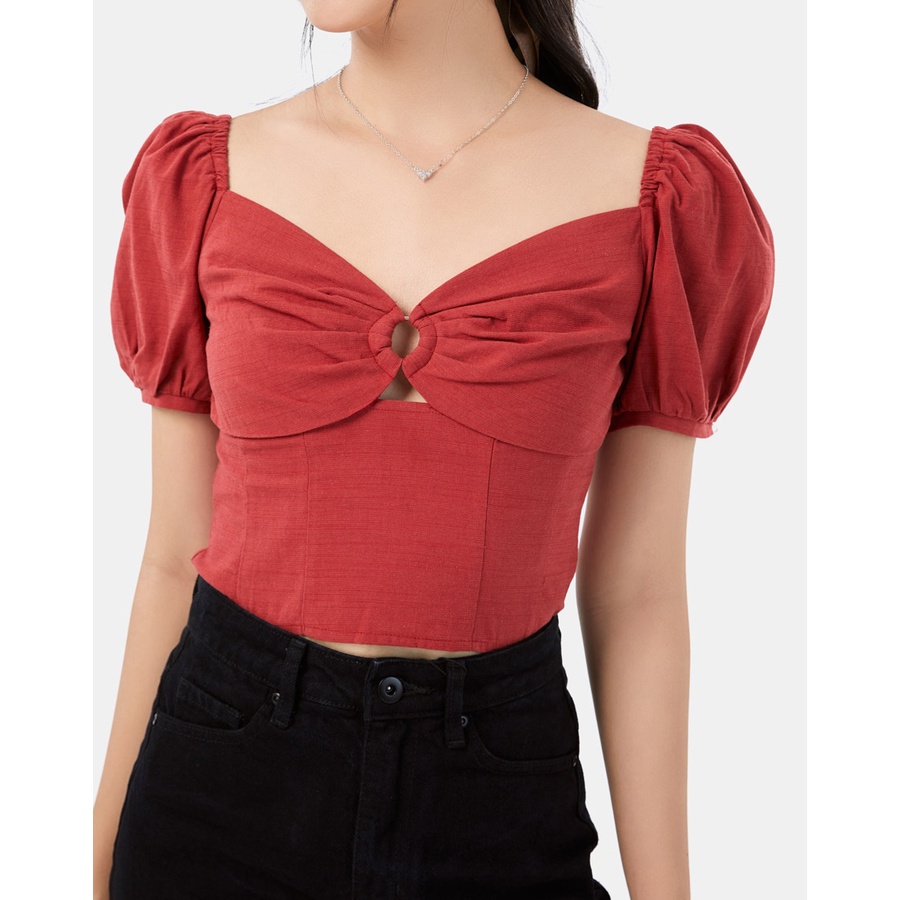 Áo Kiểu Thời Trang JUNO Cổ V Luồn Khoen Tròn JNAKI014