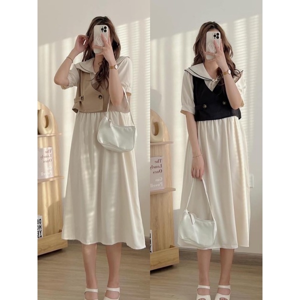 Set váy dài kèm gile cổ thuỷ thủ VIDRESS