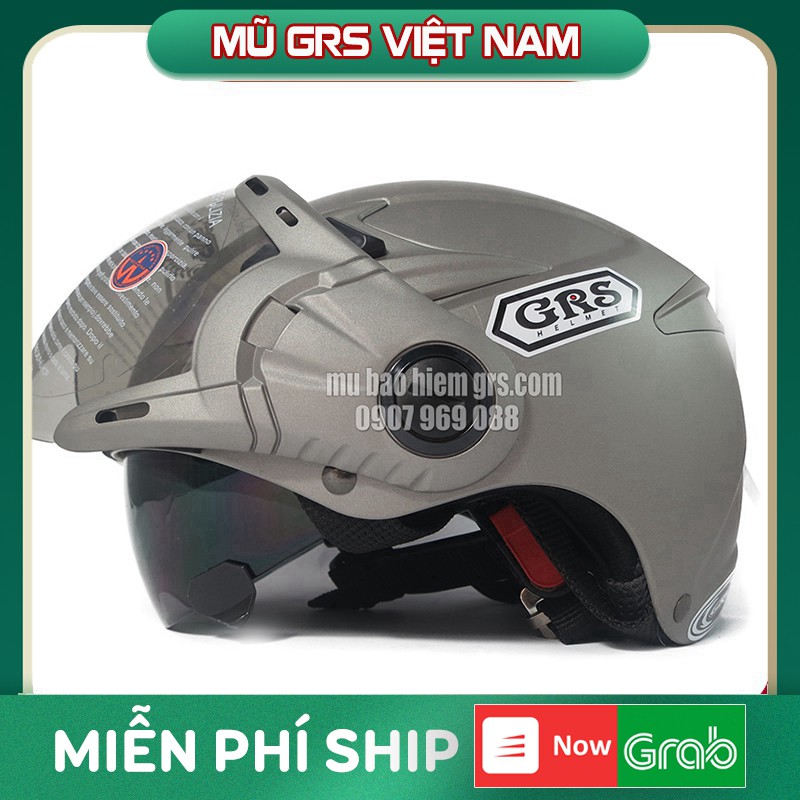 Mũ GRS A966K (Đen nhám) - Mũ bảo hiểm 2 kính GRS chính hãng - Mũ 2 lớp kính cho người lớn