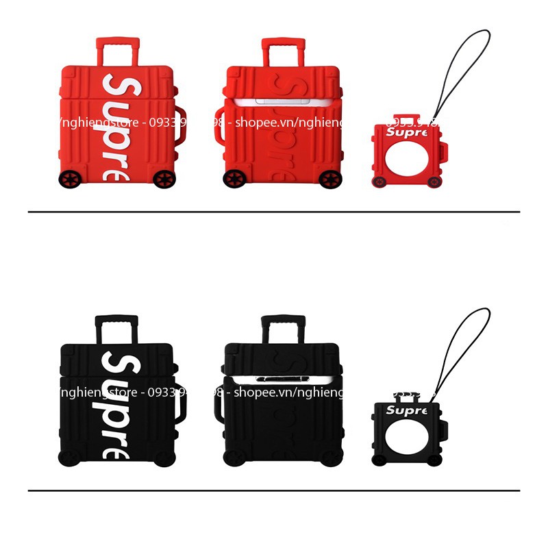 Case airpods 1/2/PRO Vali Sup dỏ đen siêu thời trang - Ốp tai nghe không dây i11. i12, i13-1052CASPDE