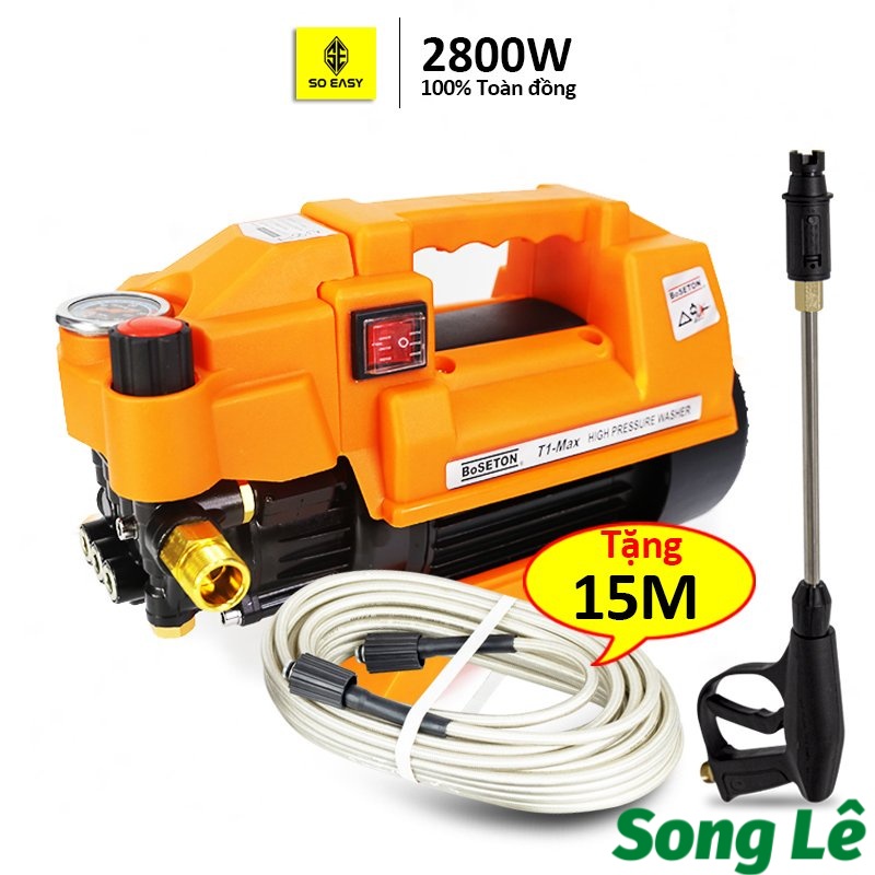 Máy rửa xe cao áp, may rua xe chỉnh áp 2800W BoSETON lõi đồng nguyên chất 100%, ống bơm nước 15m