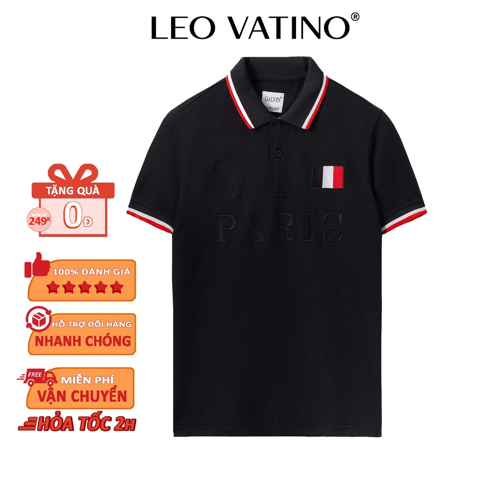 Áo thun Polo nam Galvin cổ bẻ thêu cờ Pháp tay ngắn lỡ PLGV56D - Leo Vatino