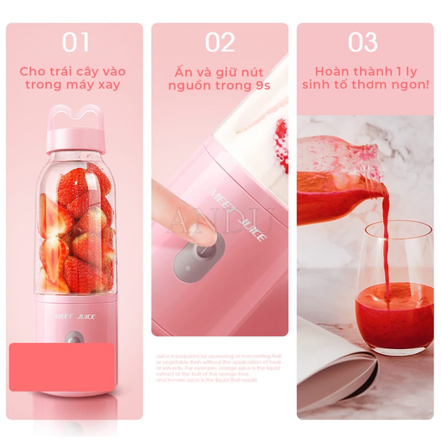 Máy xay sinh tố mini cầm tay Meet Juice 500ml Xay Cực Nhanh Cao Cấp, An Toàn