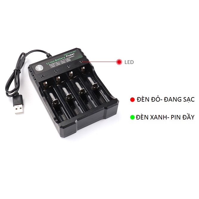 Bộ sạc pin Li-ion 3.7V cổng USB có đèn báo, tự ngắt khi đầy và Pin sạc 18650 dung lượng 3000 mAh và 4200 mA