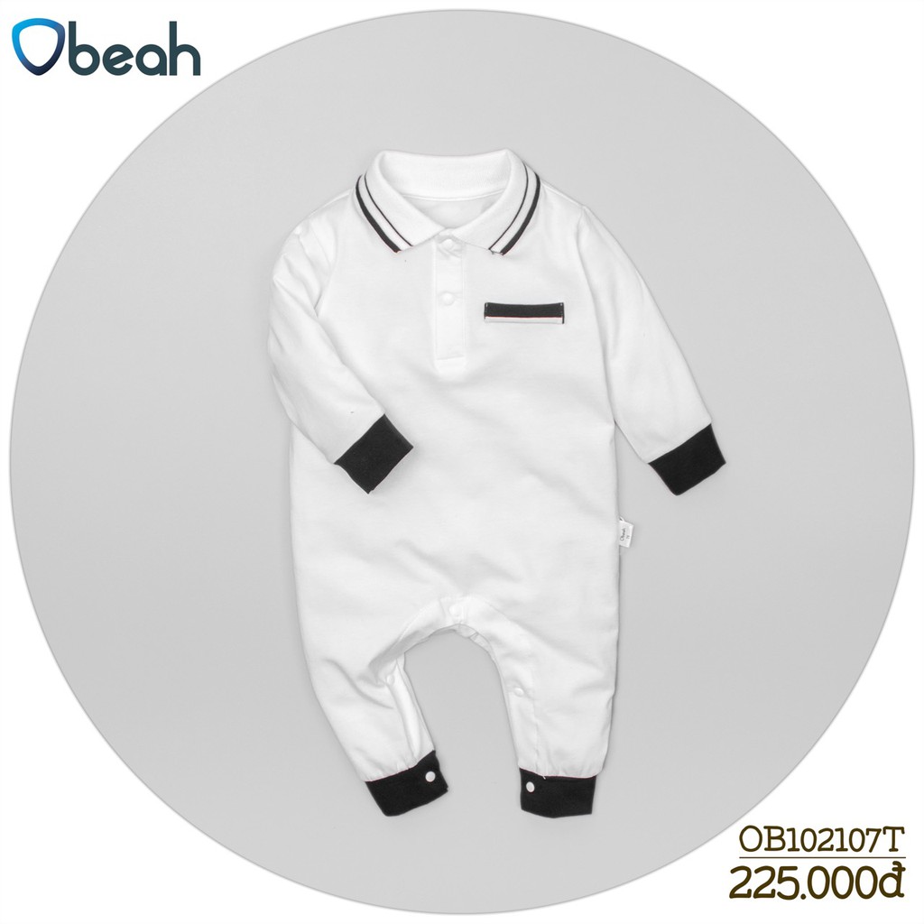 Obeah Bộ Body polo màu trắng cotton organic Fullsize 59 đến 90 cho bé từ 0 đến 24 tháng