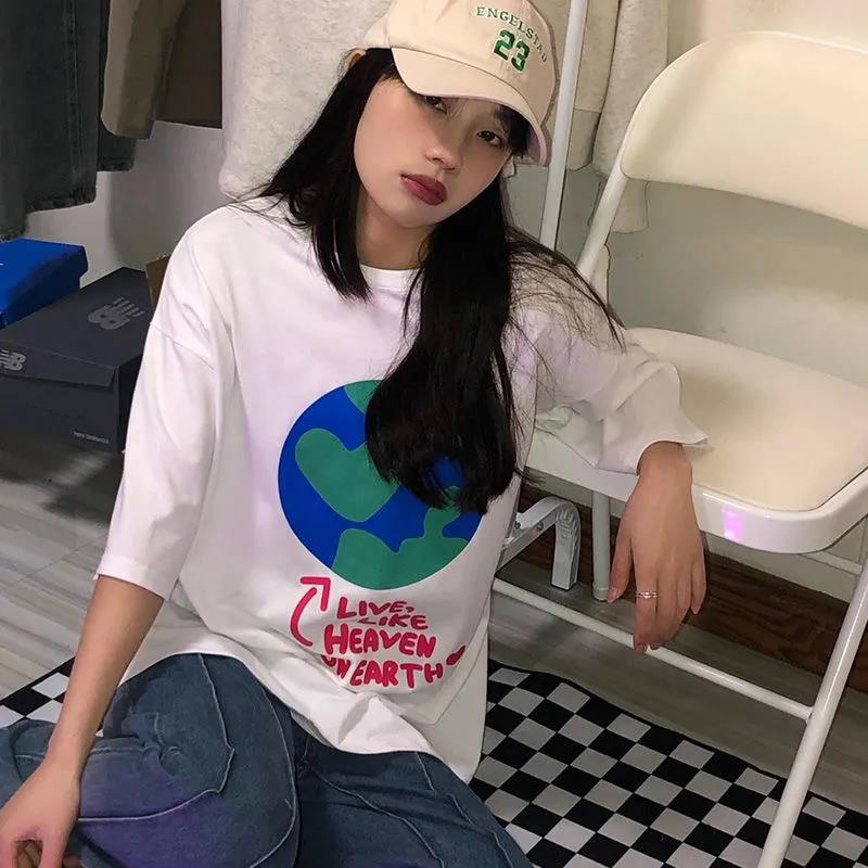 NRVP Áo Thun 100% Cotton Dáng Rộng Thời Trang Hàn Quốc Cho Nữ