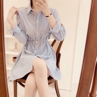 Đầm sơ mi xoè sọc đen (kèm hình thật)