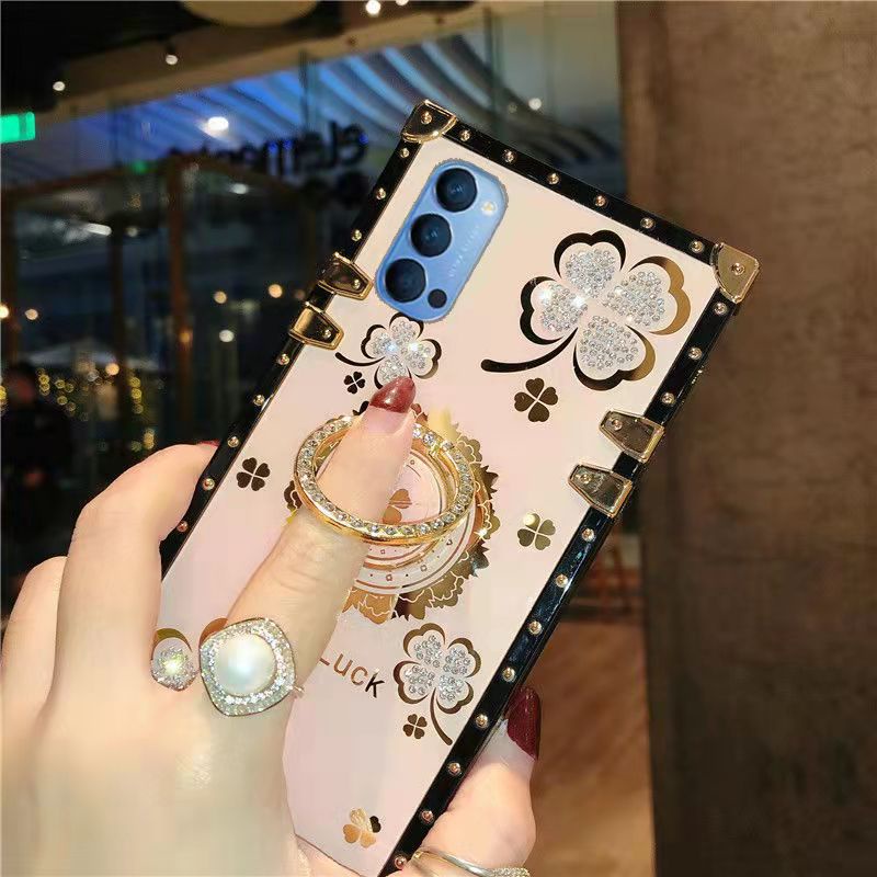 Ốp Điện Thoại Hình Vuông Lấp Lánh Kèm Giá Đỡ Nhẫn Cho Oppo Reno7 Reno6 Reno5 Reno4 Pro Reno3 Reno2Z