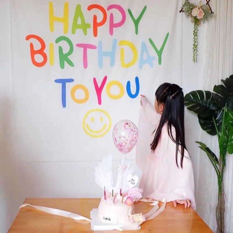 Phông nền vải happy birthday sinh nhật hàn quốc kèm móc treo