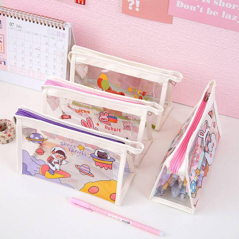 ⭐ iLado ⭐  Túi đựng bút trong suốt cute túi nilong/PVC stickers túi zip nhỏ hộp vải đựng đồ Hộp đựng hộp bút hologram bút cute bọc zip tiểu an văn phòng phẩm Đa Dụng túi đựng đồ dùng cá nhân hình