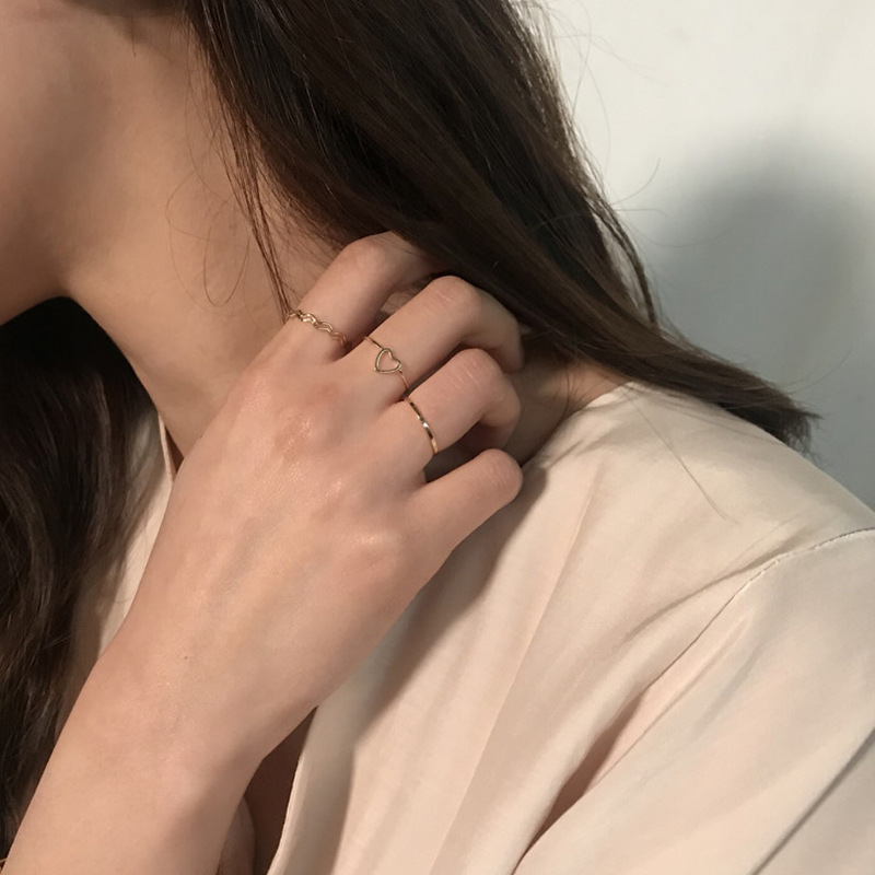 Bộ 4 chiếc nhẫn kết hợp trang trí hình trái tim thời trang đơn giản sang trọng dành cho nữ sinh